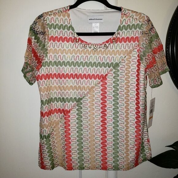 Alfred Dunner Lace Overlay Short Sleeve Top - Picture 2 of 8